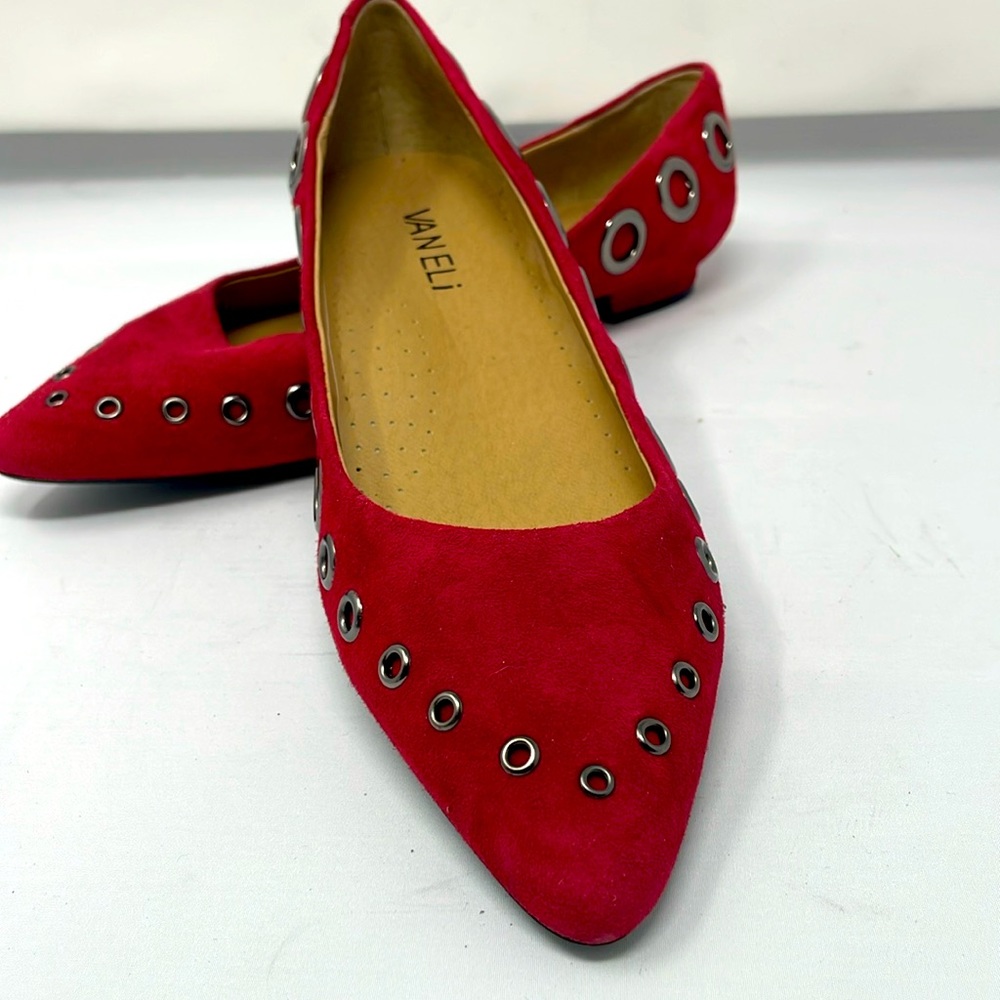 Vaneli Red Suede Like Pointy Toe Slip-On Ballet Flat Shoes Size 7.5 Narrow NWOB